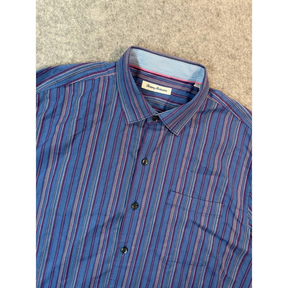 Tommy Bahama Mens‎ Large Blue Striped Long Sleeve Button Down Shirt Marlin Logo